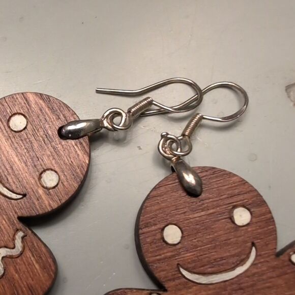 Gingerbread Wooden Drop Pierced Earrings - Picture 6 of 9